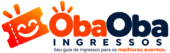 Logo ObaOba Ingressos com ingresso sorrindo e slogan