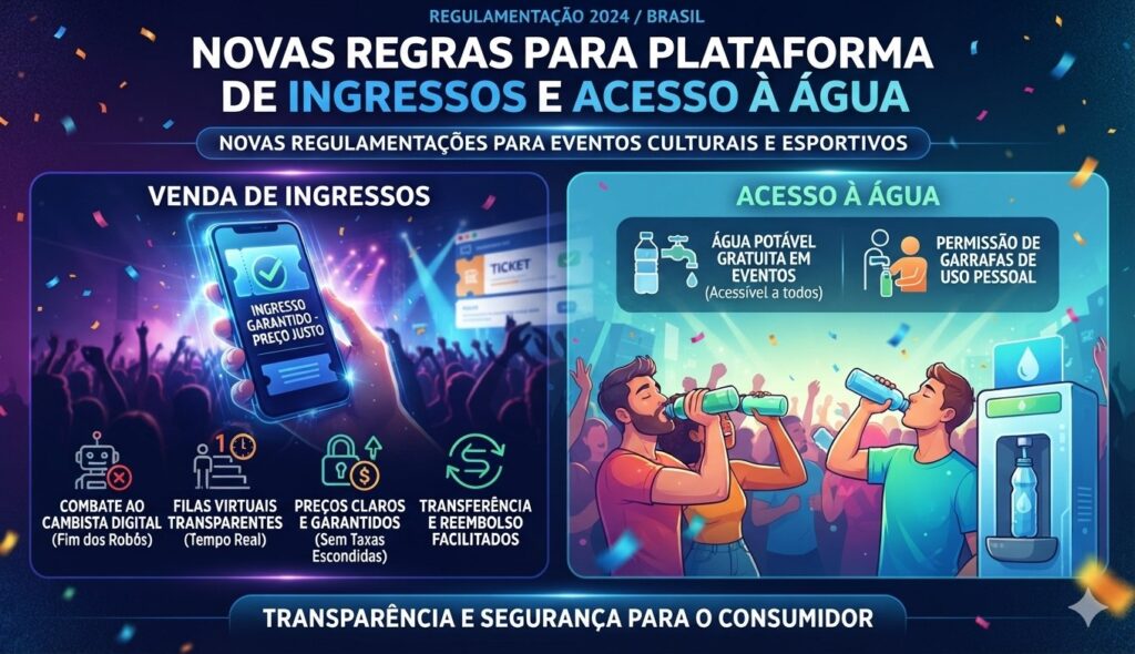 Imagem representativa da nova regulamentação de ingressos e acesso à água em eventos