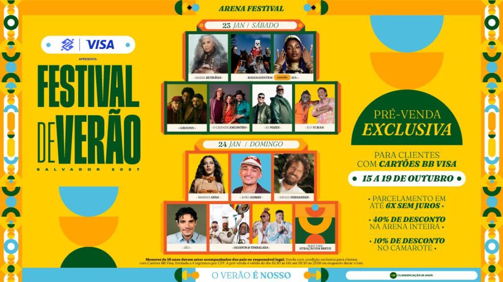 Festival de Verão de Salvador 2027 com artistas no palco e público animado