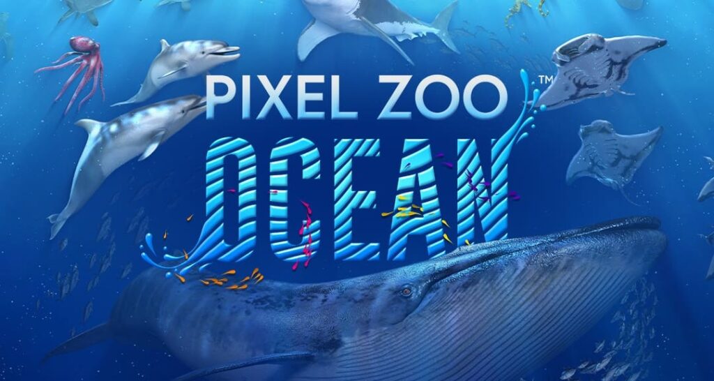 Exposição imersiva Pixel Zoo Ocean com vida marinha vibrante e ecossistemas subaquáticos